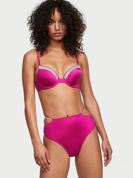 Berry Blush Pink High Waisted Shine Bikini Bottom (K67654) | £29