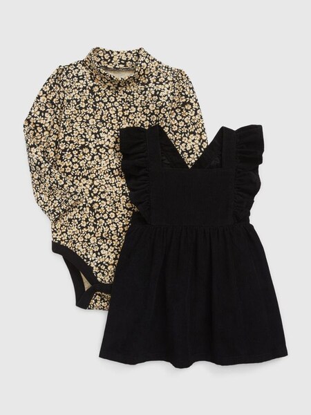 Black Corduroy Apron Dress Set (K67845) | £30