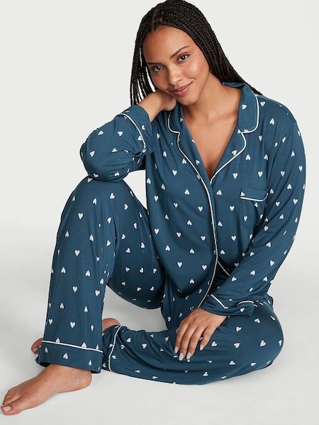 Midnight Sea Blue Hearts Modal Long Pyjamas (K68282) | £59