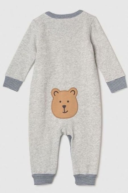 Grey Cozy Bear Baby Long Sleeve Sleepsuit (K68452) | £40