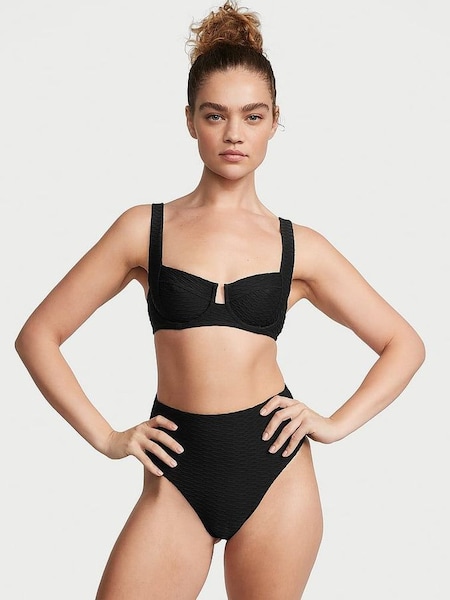 Black Fishnet Balcony Swim Bikini Top (K68548) | £39
