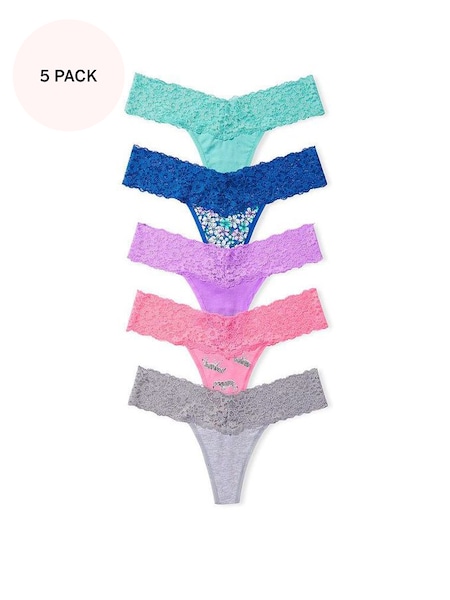 Blue/Purple/Pink/Grey Thong Lace Waist Thong  Multipack (K68551) | £27