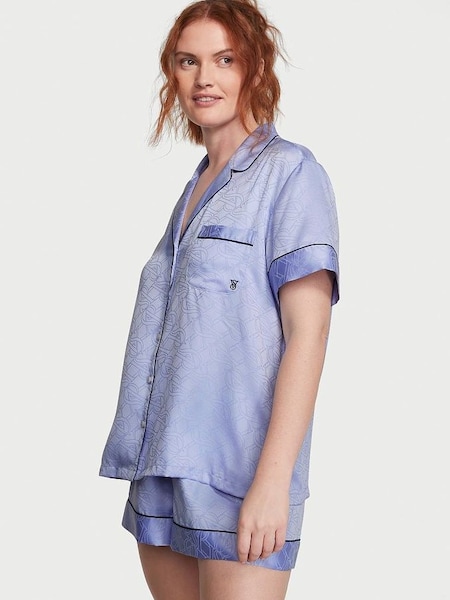 Blue Crescent Satin Short Pyjamas (K68715) | £65