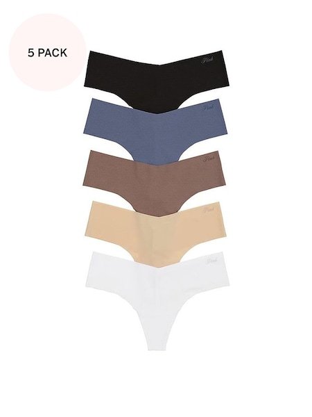 Black/Blue/Nude/White Thong No Show Multipack Knickers (K69548) | £27