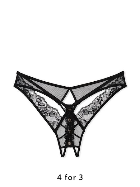 Black Crotchless Thong Eyelet Lace Knickers (K70188) | £18