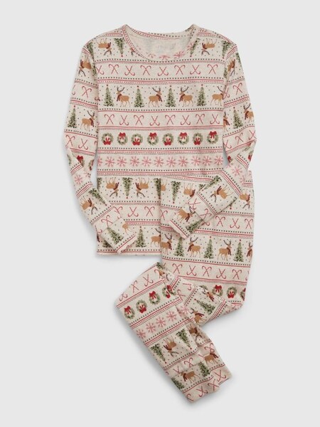 Cream Organic Cotton Long Sleeve Christmas Pyjama Set (K70397) | £20