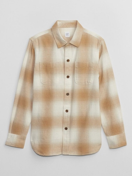 Beige Check Flannel Long Sleeve Shirt (K70419) | £20
