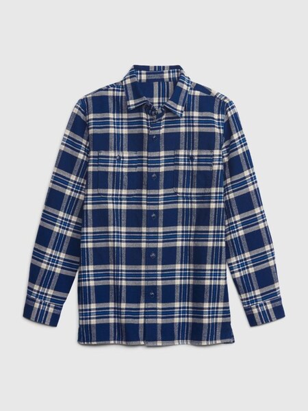 Blue Organic Cotton Long Sleeve Flannel Shirt (K70423) | £20