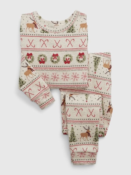 Cream Organic Cotton Christmas Pyjama Set (K70437) | £18