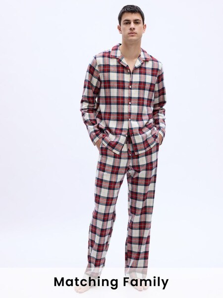 Red & White Flannel Check Christmas Long Sleeve Pyjama Shirt & Bottoms (K70523) | £50