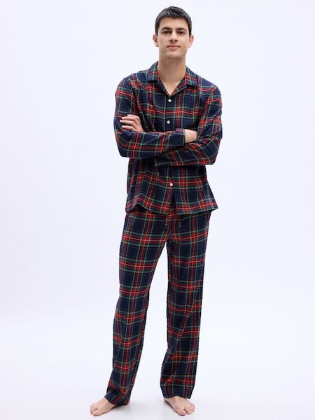 Blue, Red & Green Flannel Check Christmas Long Sleeve Pyjama Shirt & Bottoms (K70524) | £50