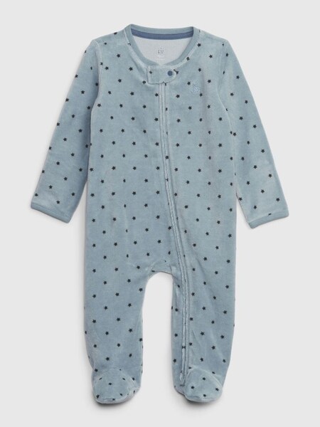 Blue First Favourites Velvet Long Sleeve Sleepsuit (K70780) | £25