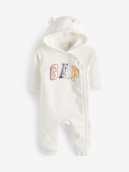 White Metallic Logo Zip Up Sleepsuit (Newborn-12mths) (K70855) | £25