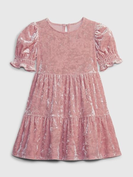Pink Tiered Velvet Short Sleeve Dress (K70944) | £25