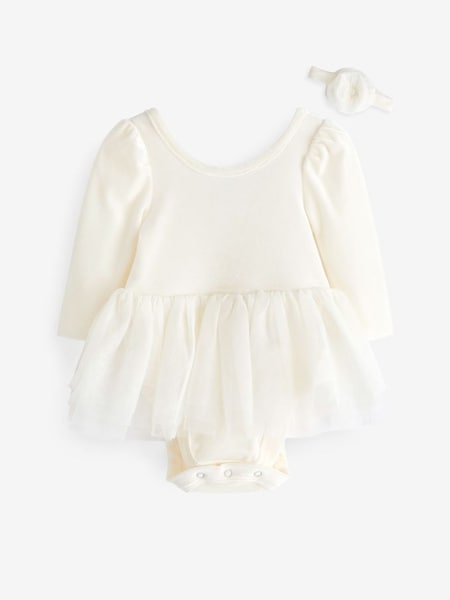 White Long Sleeve Crew Neck Tulle Dress - Baby (Newborn - 24mths) (K70964) | £35