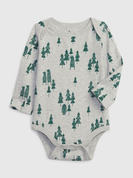 Grey and Green Organic Cotton Tree Baby Bodysuit (K70976) | £8