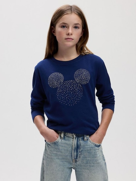 Navy Blue Disney Organic Cotton Graphic Long Sleeve Crew Neck T-Shirt (K71043) | £16