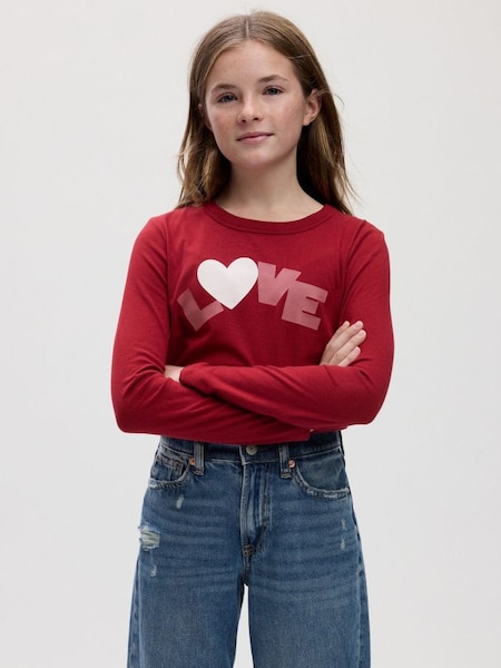 Red Organic Cotton Graphic Long Sleeve Crew Neck T-Shirt (K71044) | £10