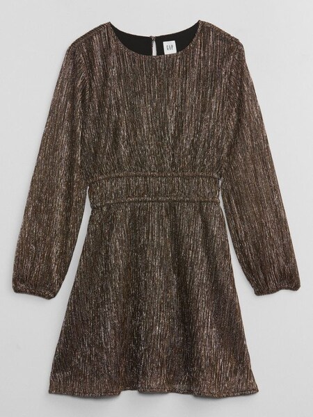 Gold Long Sleeve Crew Neck Dress (K71055) | £35