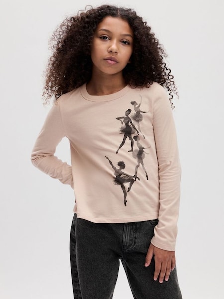 Pink Organic Cotton Graphic Long Sleeve Crew Neck T-Shirt (K71059) | £10