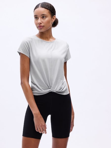 Silver Cool Dry Twist Front Short Sleeve Crew Neck T-Shirt (K71076) | £25