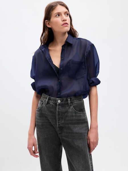 Blue Sheer Long Sleeve Pocket Big Shirt (K71089) | £15