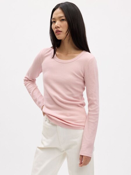 Pink Waffle Knit Crew Neck Long Sleeve T-Shirt (K71102) | £16