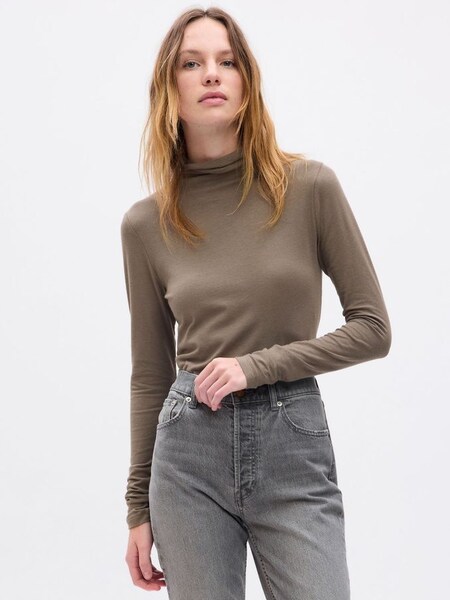 Dark Brown Turtle Neck Long Sleeve T-Shirt (K71122) | £20
