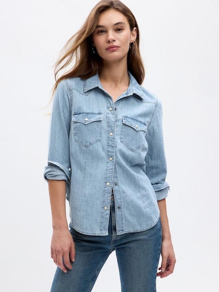 Blue Slim Fit Denim Western Shirt (K71164) | £40