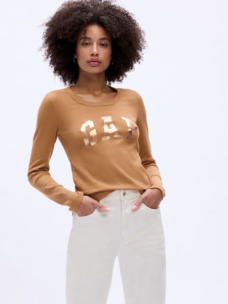 Brown Fitted Logo Long Sleeve Waffle T-Shirt (K71193) | £16