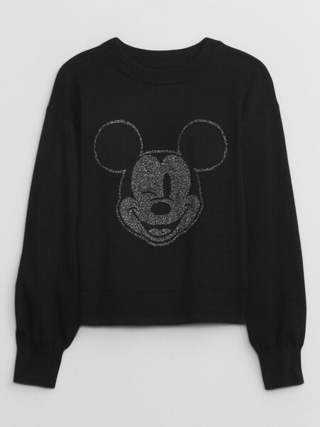Black Disney Mickey Mouse Glitter Crew Neck Sweatshirt (K71240) | £30