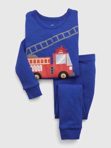 Blue Organic Cotton Fire Truck Long Sleeve Pyjama Set (K71249) | £18