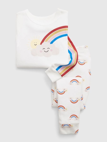 White Organic Cotton Rainbow Long Sleeve Pyjama Set (12mths-5yrs) (K71251) | £18