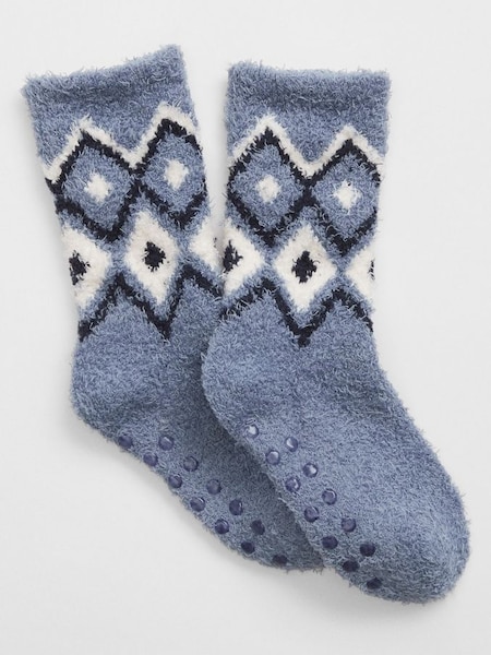 Blue Fair Isle Fluffy Socks (K71266) | £3