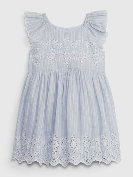 Blue Stripe Eyelet Flutter Sleeve Dress (3mths-5yrs) (K71323) | £35