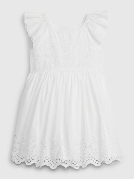 White Stripe Eyelet Flutter Sleeve Dress (3mths-5yrs) (K71324) | £35