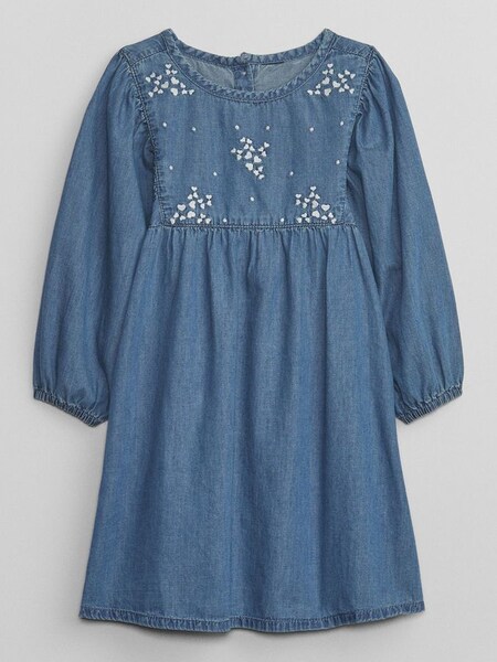 Blue Embroidered Denim Dress with Washwell (12mths-5yrs) (K71326) | £25