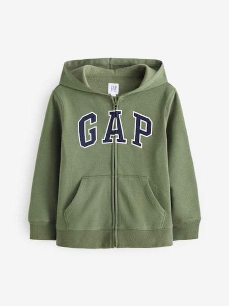 Khaki Green Logo Fleece Lined Zip Through Hoodie (4-13yrs) (K71332) | £25