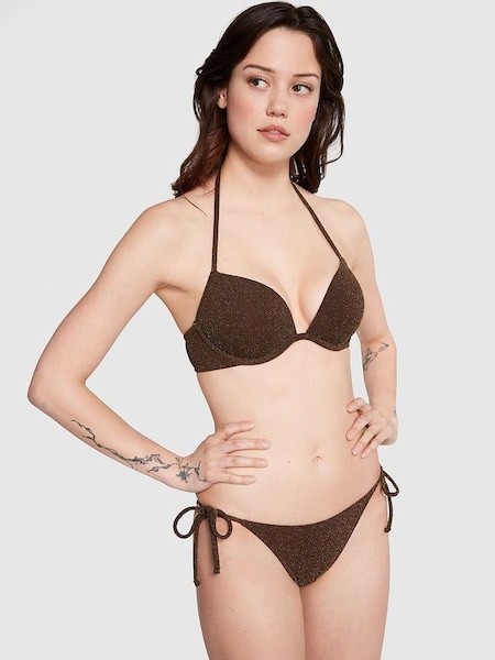 Ganache Brown Shimmer Tie Side Bikini Bottom (K71830) | £30