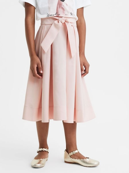 Senior Pleated Belted Taffeta Midi Skirt in Pink (K72438) | £55