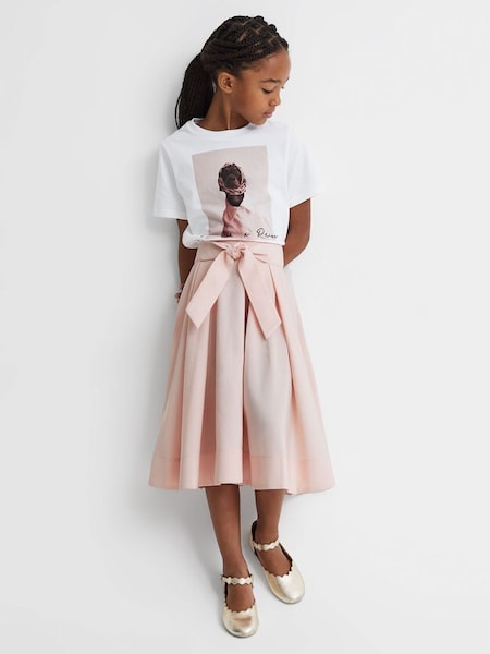 Junior Pleated Belted Taffeta Midi Skirt in Pink (K72490) | £50