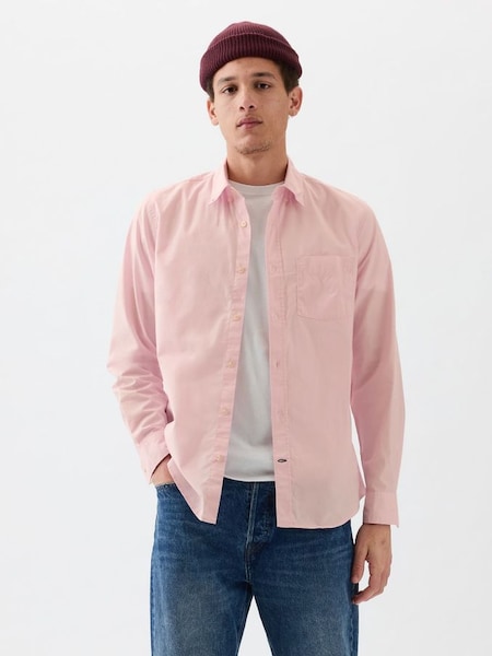 Pink Stretch Standard Fit Long Sleeve Poplin Shirt (K73504) | £30