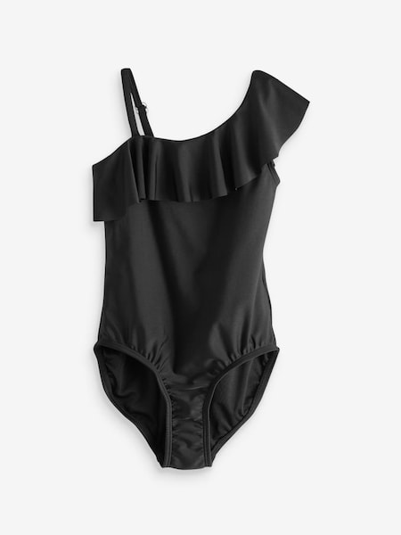 Black Asymmetric Ruffle Swimsuit (4-12yrs) (K73738) | £25