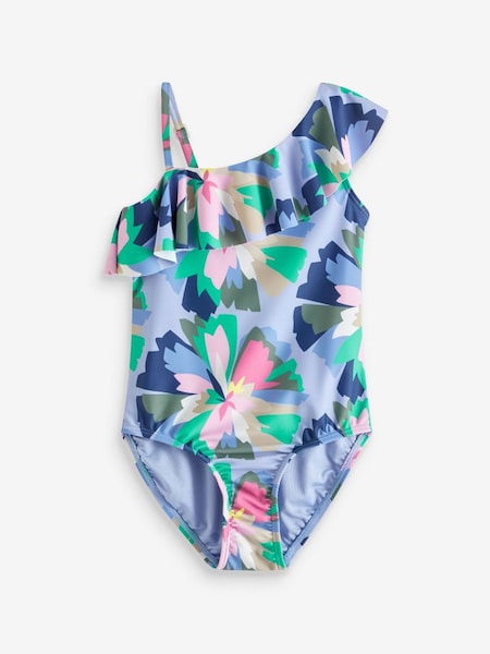 Blue floral Asymmetric Ruffle Swimsuit (4-12yrs) (K73742) | £25