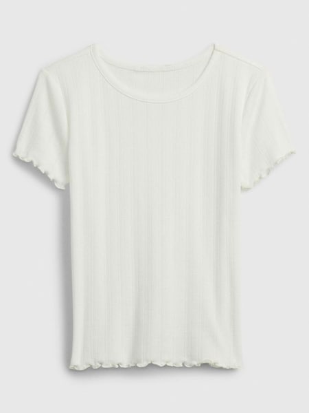 White Floral Print Pointelle Short Sleeve Crew Neck Top (4-13yrs) (K73802) | £8