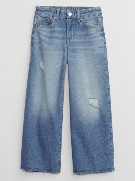 Blue High Waisted Distressed Wide Leg Ankle Jeans (5-13yrs) (K73825) | £25