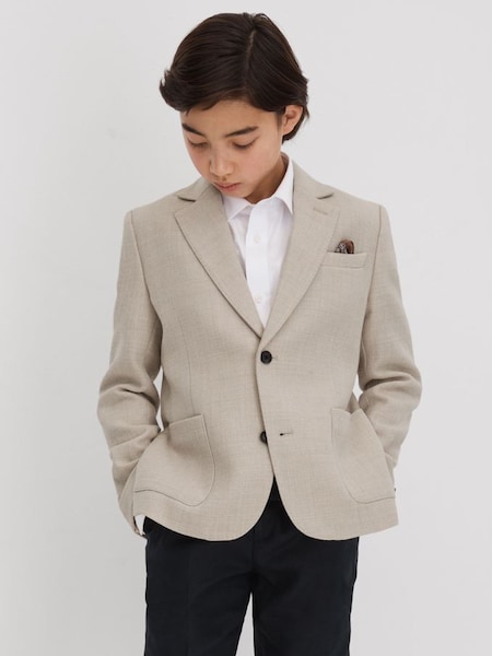 Textured Wool Blend Single Breasted Blazer in Stone (K74339) | £98