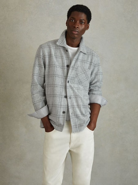 Brushed Check Overshirt in Soft Grey (K74342) | £148