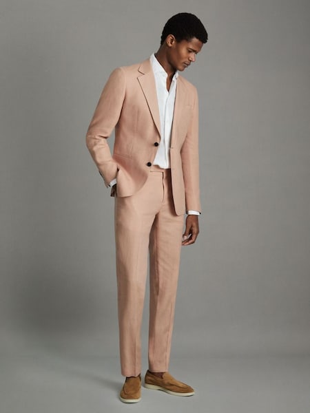 Slim Fit Linen Adjuster Trousers in Pink (K74372) | £148