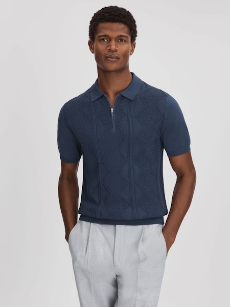 Cotton Half-Zip Polo Shirt in Blue Smoke (K74380) | £98